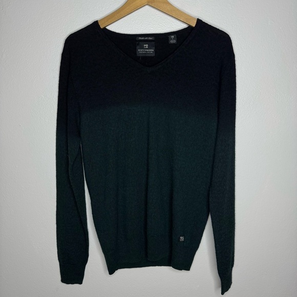 Scotch & Soda 100% Wool Long Sleeve Sweater Black and Green Dip Dyed - Picture 1 of 10